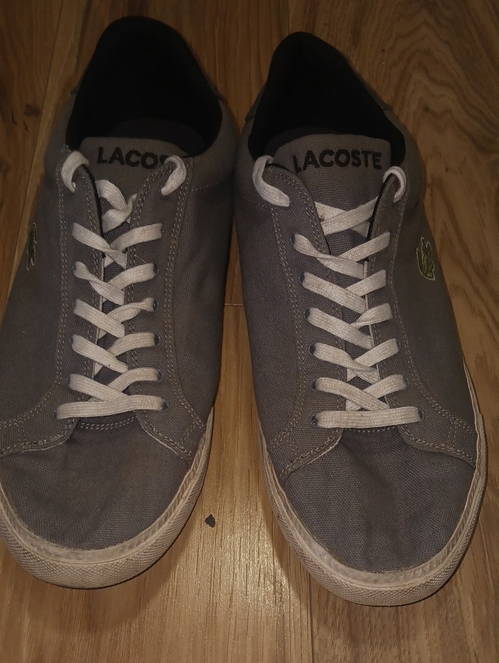 Lacoste Men's Gray Canvas Low-Top Sneakers with White Laces